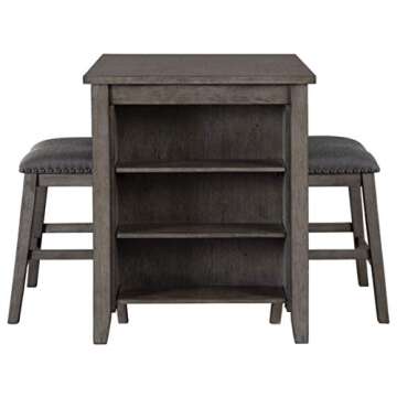 Signature Design by Ashley Caitbrook 25" Counter Height Dining Room Table Set with 2 Saddle Barstools & Storage, Gray