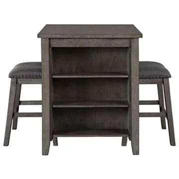 Signature Design by Ashley Caitbrook 25" Counter Height Dining Room Table Set with 2 Saddle Barstools & Storage, Gray