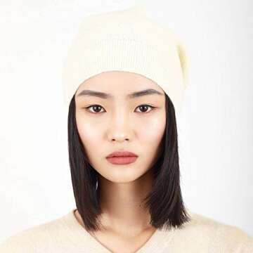 WaySoft Pure 100% Cashmere Beanie for Women in a Gift Box, Oversized Women Beanie Hat, Bring Warm and Luxury to Your Loved Ones, Perfect (White)