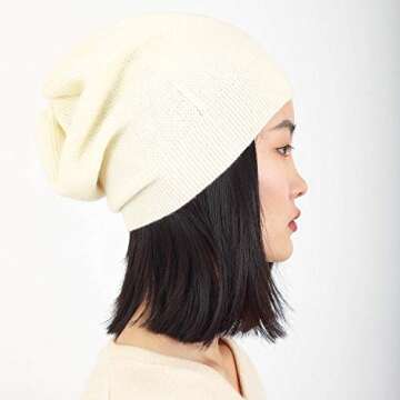 WaySoft Pure 100% Cashmere Beanie for Women in a Gift Box, Oversized Women Beanie Hat, Bring Warm and Luxury to Your Loved Ones, Perfect (White)