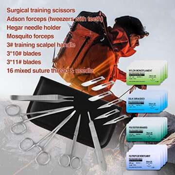 Sterile Suture Thread with Needle and Suture Tools Kit (28 Pieces) for Medical Student Surgical Sutu...