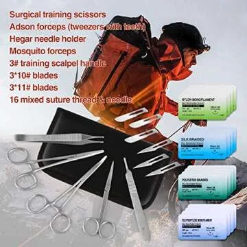 Sterile Suture Thread with Needle and Suture Tools Kit (28 Pieces) for Medical Student Surgical Sutu...