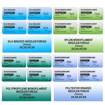 Sterile Suture Thread with Needle and Suture Tools Kit (28 Pieces) for Medical Student Surgical Suture Practice, First Aid Emergency Practice, Camping Hiking Preparedness Training Kit, Military Trauma Practice