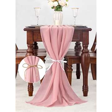 joybest 6 Pieces Blushing Pink Chiffon Table Runner 27x120 Inches Romantic Wedding Table Runners for...