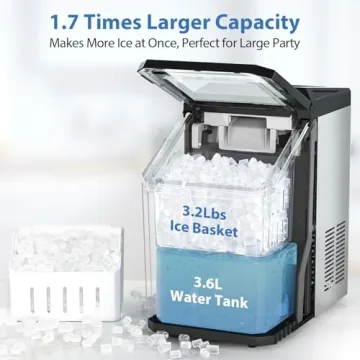 Aeitto Nugget Ice Maker Countertop, 55lbs/Day, Rapid Ice Release in 5 Mins, Large Capacity Chewable Ice Maker, Self-Cleaning with Stainless Steel Housing Ice Machine for Home Office and Party, Silver