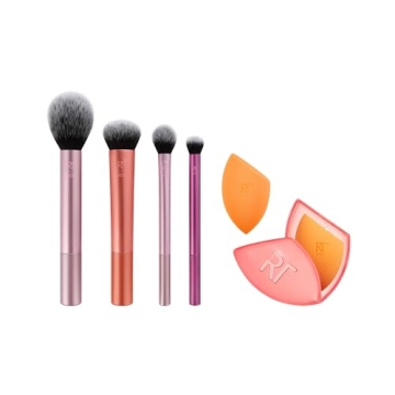 Real Techniques Makeup Brush Kit with Travel Sponge Blender Bundle, Face Makeup Brushes & Sponge, Be...