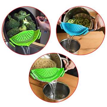 Snap Strainer, DaKuan 2 Packs of Hands-free Clip-on Heat Resistant Colander Pour Spout for Pasta Veg...