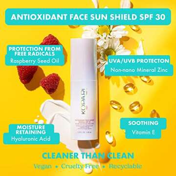 Kopari Antioxidant Face Shield Mineral SPF 30, Lightweight Sheer Texture With Dewy Finish, No White Cast with Moisturizing Hyaluronic Acid, 1.5 oz