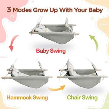 Baby Swing for Baby and Toddler, Canvas Baby Hammock Swing Indoor and Outdoor with Safety Belt and M...