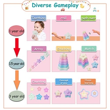 Promise Babe Stacking Toys, Silicone Stacking Rings Teething Toy with Star Shape, Soft Building Blocks, Montessori Early Educational Toy for 6 Month+ Boys & Girls 6Pcs