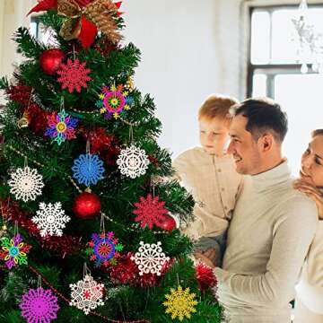 Sggvecsy Unfinished Wooden Snowflakes Ornaments, 36Pcs Christmas Tree Hanging Decoration Wood Cutout...