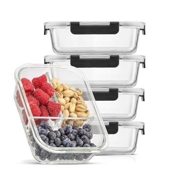 JoyJolt Divided 3 Compartment Glass Meal Prep Bento Box Set for Portion Control