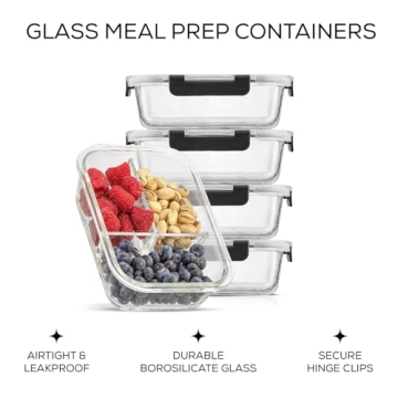 JoyJolt 5-Pack Glass Meal Prep Containers Set