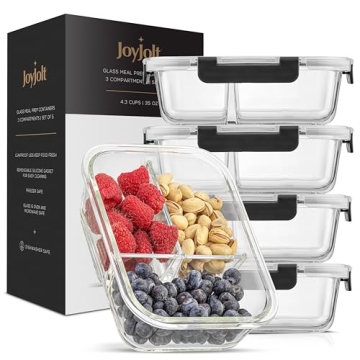 JoyJolt 5-Pack Glass Meal Prep Containers Set