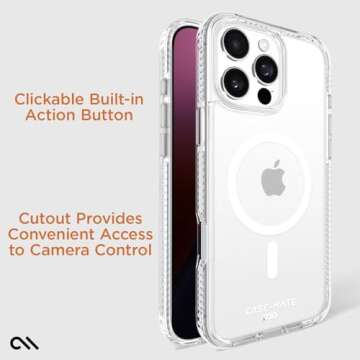 Case-Mate iPhone 16 Pro Max Case [Compatible with MagSafe] Tough Shockproof Phone Case with 16ft D3O Drop Protection - Premium Rugged Cover for iPhone 16 Pro Max - Clear