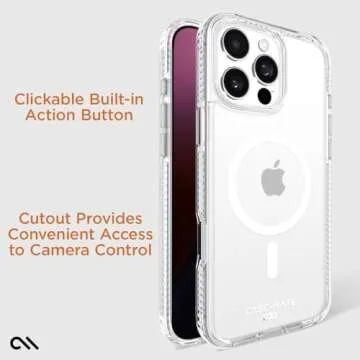 Case-Mate iPhone 16 Pro Max Case [Compatible with MagSafe] Tough Shockproof Phone Case with 16ft D3O Drop Protection - Premium Rugged Cover for iPhone 16 Pro Max - Clear
