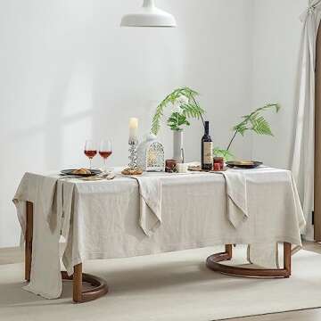 EVERLY Pure Linen Hemstitch Tablecloth,100%Stonewashed French Linen tablecloths for Kitchen Dining R...