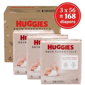 Huggies Size Newborn Diapers, Skin Essentials Baby Diapers, Size Newborn (6-9 lbs), 168 Count