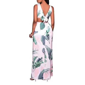 LKOUS Sexy V-Neck Split Long Beach Dress for Women