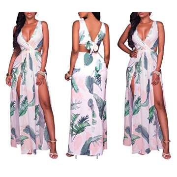 LKOUS Sexy V-Neck Split Long Beach Dress for Women