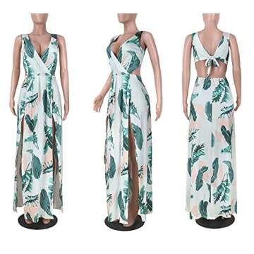 LKOUS Sexy V-Neck Split Long Beach Dress for Women