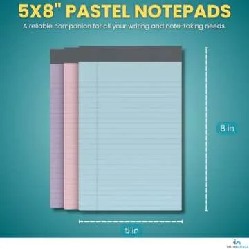 1InTheOffice 5x8 Note Pads - Pastel Legal Pads, 6 Pack - Perforated & Narrow Ruled