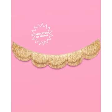 xo, Fetti Gold Scalloped Layered Fringe Banner - 5 Ft. | Bachelorette Party Decorations, Birthday Party Decor, HBD Decor, Photo Booth Banner Backdrop