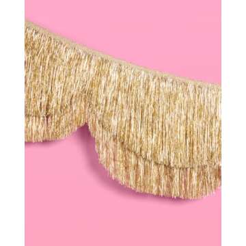xo, Fetti Gold Scalloped Layered Fringe Banner - 5 Ft. | Bachelorette Party Decorations, Birthday Party Decor, HBD Decor, Photo Booth Banner Backdrop