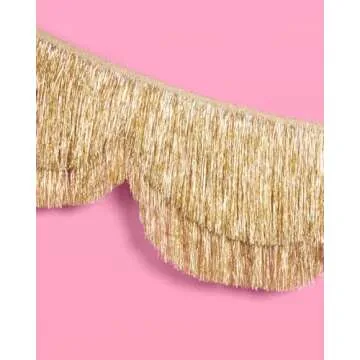 xo, Fetti Gold Scalloped Layered Fringe Banner - 5 Ft. | Bachelorette Party Decorations, Birthday Party Decor, HBD Decor, Photo Booth Banner Backdrop