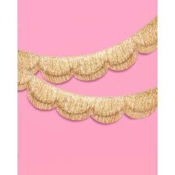 xo, Fetti Gold Scalloped Layered Fringe Banner - 5 Ft. | Bachelorette Party Decorations, Birthday Party Decor, HBD Decor, Photo Booth Banner Backdrop