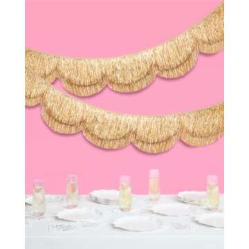 xo, Fetti Gold Scalloped Layered Fringe Banner - 5 Ft. | Bachelorette Party Decorations, Birthday Party Decor, HBD Decor, Photo Booth Banner Backdrop