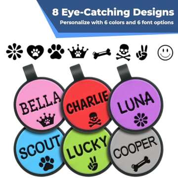 GoTags Silicone Dog Tags, Soundless Pet Tag, Personalized Silent Tag Engraved for Pets with Cute Custom Designs, for Dogs and Cats, (Round, Blue)