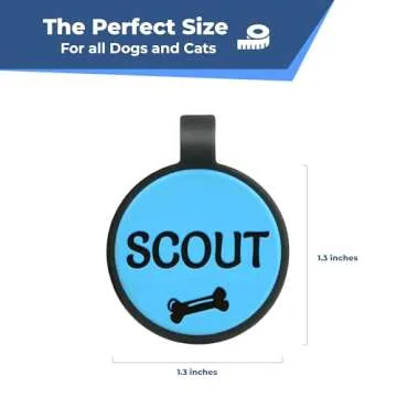 GoTags Silicone Dog Tags, Soundless Pet Tag, Personalized Silent Tag Engraved for Pets with Cute Custom Designs, for Dogs and Cats, (Round, Blue)