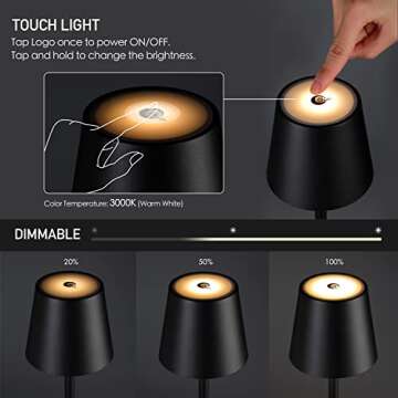 O’Bright Sandy- Cordless LED Floor Lamp for Outdoor/Indoor, Rechargeable, Water Resistant, Dimmable, Carry Light, Adjustable Height Stand Lamp for Patio, Living Room, Bedside, Table Night Lamp, Black