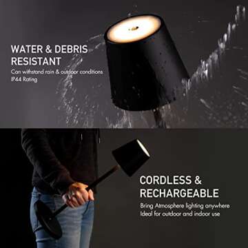 O’Bright Sandy- Cordless LED Floor Lamp for Outdoor/Indoor, Rechargeable, Water Resistant, Dimmable, Carry Light, Adjustable Height Stand Lamp for Patio, Living Room, Bedside, Table Night Lamp, Black