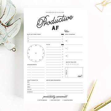 Bliss Collections Daily Planning Pad, To Do List Notebook - Productive AF - Undated Tear-Off Sheets Notepad - Day or Work Calendar, Organizer, Scheduler for Goals, Tasks, Ideas - 6" x 9", 50 Sheets