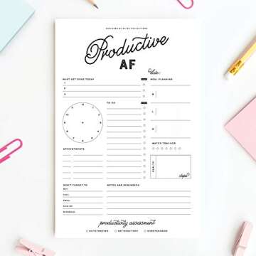 Bliss Collections Daily Planning Pad, To Do List Notebook - Productive AF - Undated Tear-Off Sheets Notepad - Day or Work Calendar, Organizer, Scheduler for Goals, Tasks, Ideas - 6" x 9", 50 Sheets