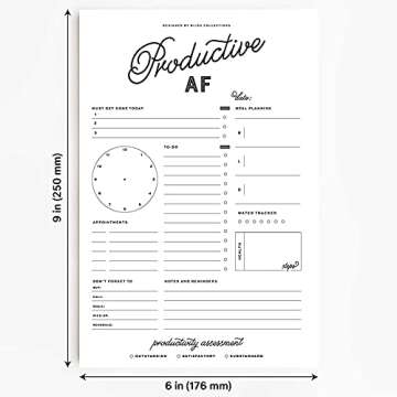Bliss Collections Daily Planning Pad, To Do List Notebook - Productive AF - Undated Tear-Off Sheets Notepad - Day or Work Calendar, Organizer, Scheduler for Goals, Tasks, Ideas - 6" x 9", 50 Sheets