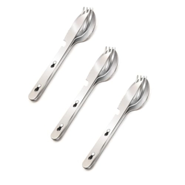 KINLINK 4-in-1 Camping Utensils 3-Pack, Portable Stainless Steel Spoon, Fork, Knife & Bottle Opener ...