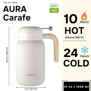 Aura Thermal Coffee Carafe Tea Pot for Keeping Hot & Iced Cold - Vacuum Insulated - Thermos Water Pitcher - Beverage Dispenser - Cool Touch Handle & Lid - BPA Free - 1.5 Liter - Dune
