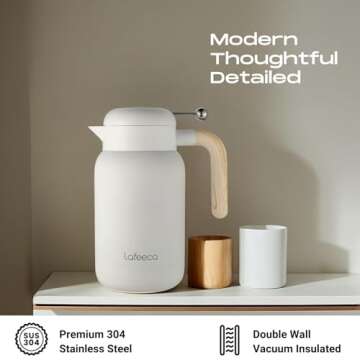 Aura Thermal Coffee Carafe Tea Pot for Keeping Hot & Iced Cold - Vacuum Insulated - Thermos Water Pitcher - Beverage Dispenser - Cool Touch Handle & Lid - BPA Free - 1.5 Liter - Dune