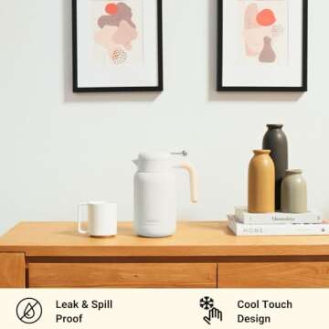 Aura Thermal Coffee Carafe Tea Pot for Keeping Hot & Iced Cold - Vacuum Insulated - Thermos Water Pitcher - Beverage Dispenser - Cool Touch Handle & Lid - BPA Free - 1.5 Liter - Dune