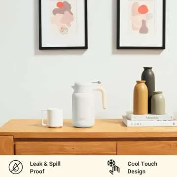 Aura Thermal Coffee Carafe Tea Pot for Keeping Hot & Iced Cold - Vacuum Insulated - Thermos Water Pitcher - Beverage Dispenser - Cool Touch Handle & Lid - BPA Free - 1.5 Liter - Dune