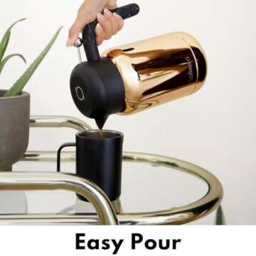 Aura Thermal Coffee Carafe Tea Pot for Keeping Hot & Iced Cold - Vacuum Insulated - Thermos Water Pitcher - Beverage Dispenser - Cool Touch Handle & Lid - BPA Free - 1.5 Liter - Dune