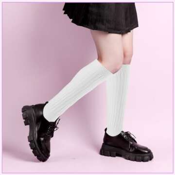 TRIITECH 3 Pairs Scrunchy Socks for Women,White Slouch Socks Women Knee High Scrunch Socks Size 5-11