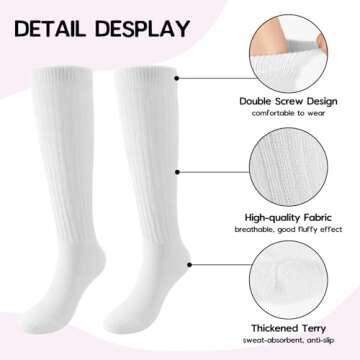 TRIITECH 3 Pairs Scrunchy Socks for Women,White Slouch Socks Women Knee High Scrunch Socks Size 5-11