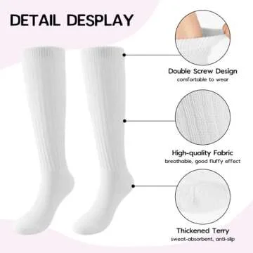 TRIITECH 3 Pairs Scrunchy Socks for Women,White Slouch Socks Women Knee High Scrunch Socks Size 5-11