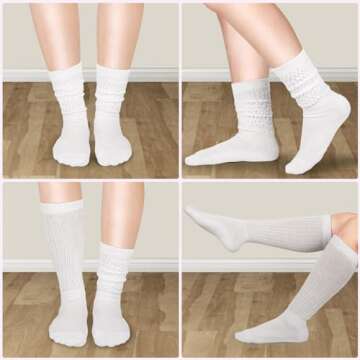 TRIITECH 3 Pairs Scrunchy Socks for Women,White Slouch Socks Women Knee High Scrunch Socks Size 5-11