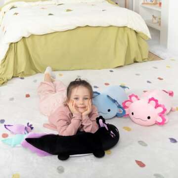 MaoGoLan 4Pcs Giant Axolotl Plush with 3 Babies Inside-23.5" Large Ultra Soft Axolotl Stuffed Animals Throw Pillow-Squishy Stuffed Axolotl Plush Collection Gift for Axolotl Lover,Kids,Teens,Black
