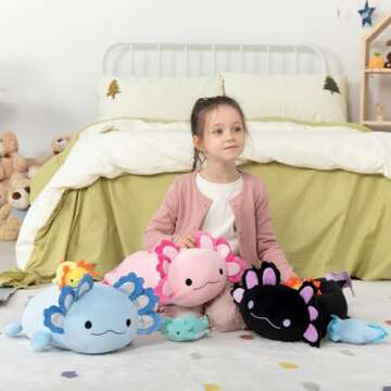 MaoGoLan 4Pcs Giant Axolotl Plush with 3 Babies Inside-23.5" Large Ultra Soft Axolotl Stuffed Animals Throw Pillow-Squishy Stuffed Axolotl Plush Collection Gift for Axolotl Lover,Kids,Teens,Black